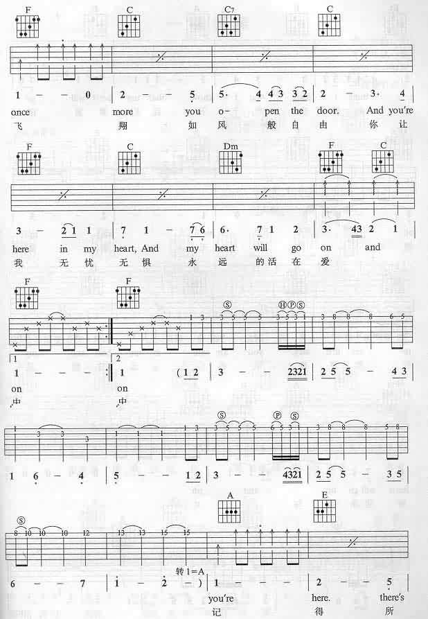 Titanic Theme Song My Heart Will Go On by Celine Dion Guitar Sheet Music Free