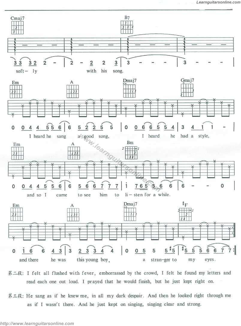 Killing Me Softly With His Song by Roberta Flack Guitar Tabs Chords Solo Notes Sheet Music Free