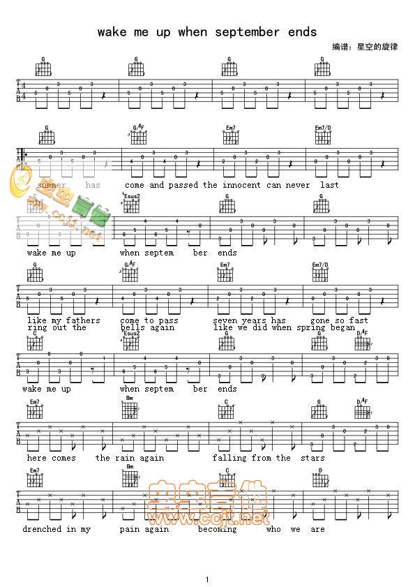 Wake Me When September Ends by Green Day Guitar Tabs Chords Sheet Music Free | LearnGuitarsOnline.com